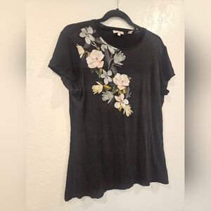 Ted Baker Torina Opal Floral Black Short Sleeve Crew Neck TShirt Women's Size 12